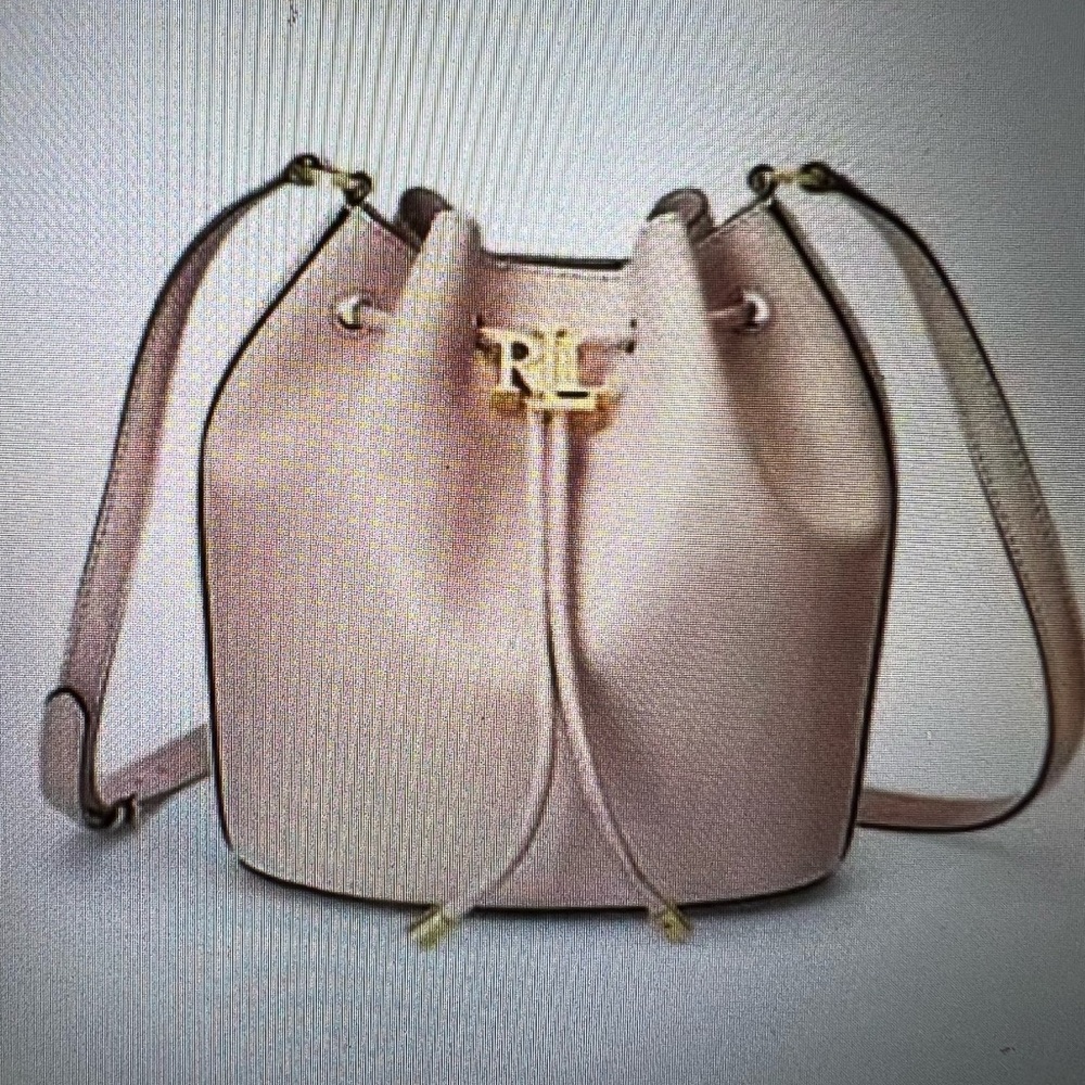 New Lauren Ralph Lauren Andie Small Leather Drawstring Bucket bag light Pink
